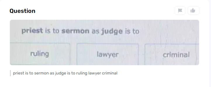 How Does the Analogy Priest is to Sermon Relate to Judge and its Corresponding Term?